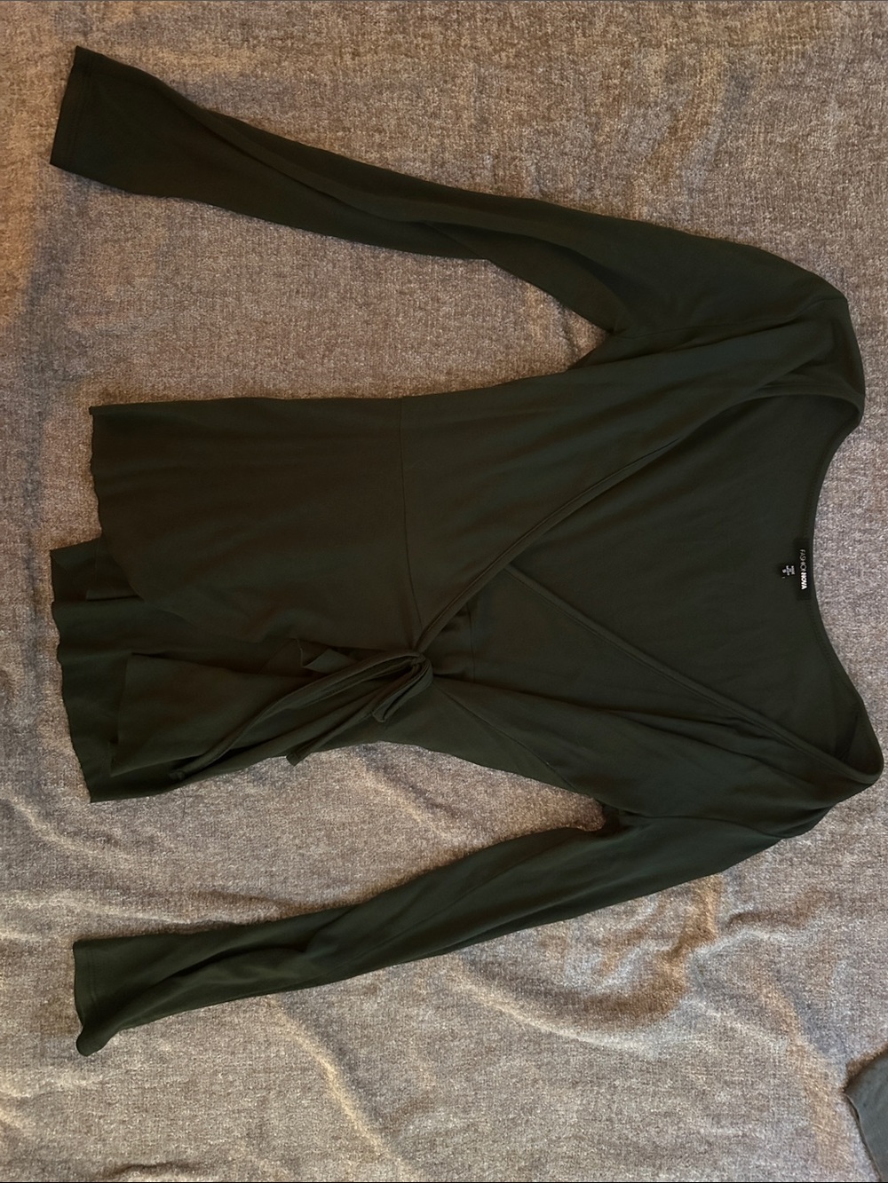 Fashion Nova Olive Wrap-Front Long Sleeve Top